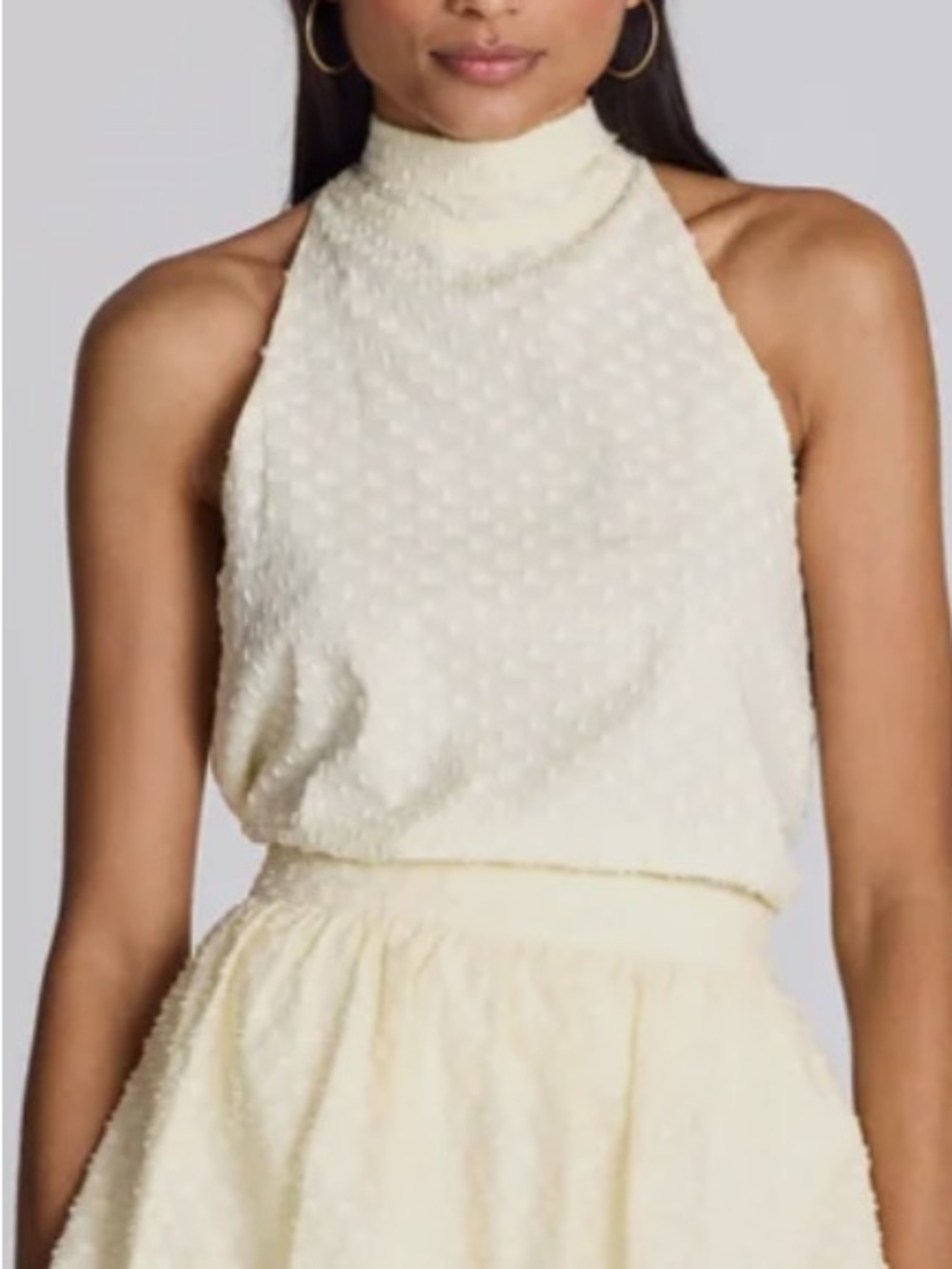 New Balzac Arielle Top High-Neck Cream Textured Skater Skirt